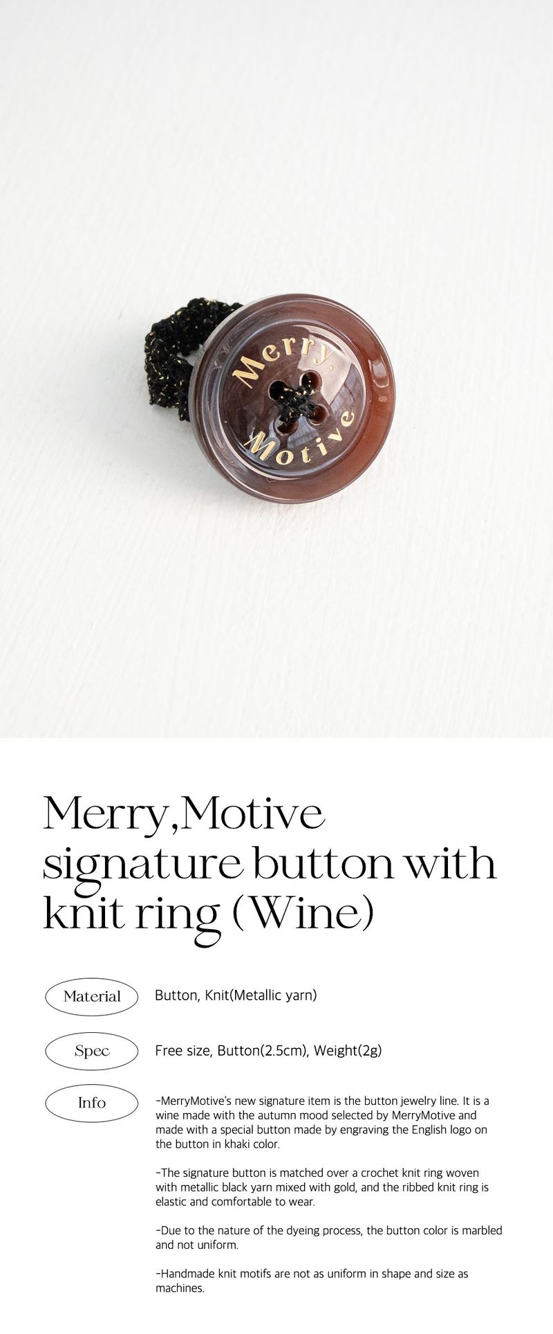 Merry,Motive signature button with knit ring (Wine)
