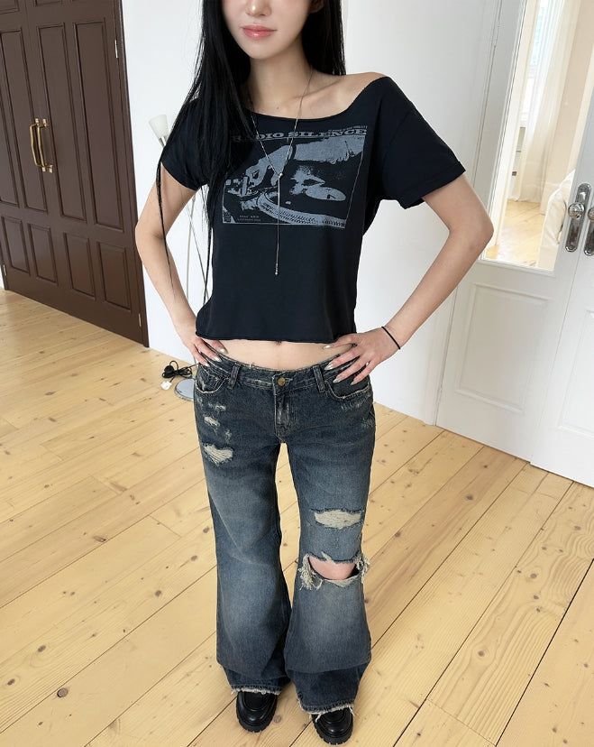 Tiu Damaged Bootcut Denim Pants