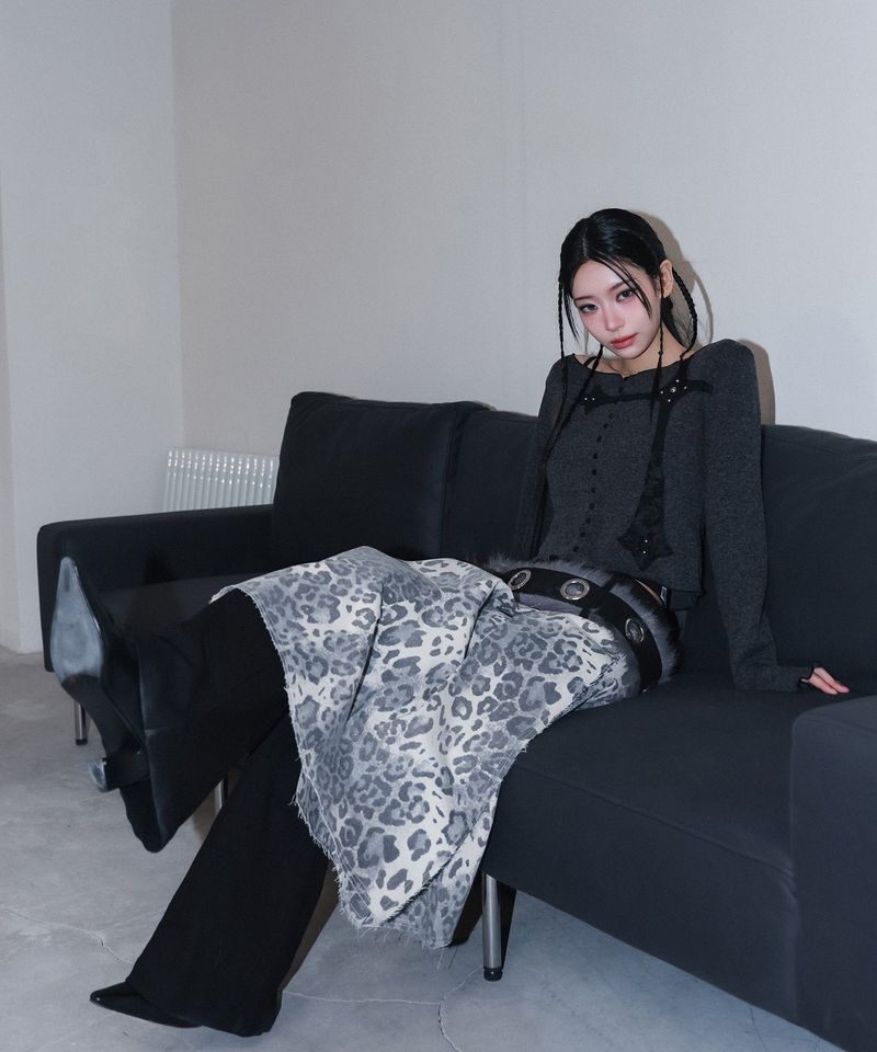 leopard long pleats wrap sk - leopard