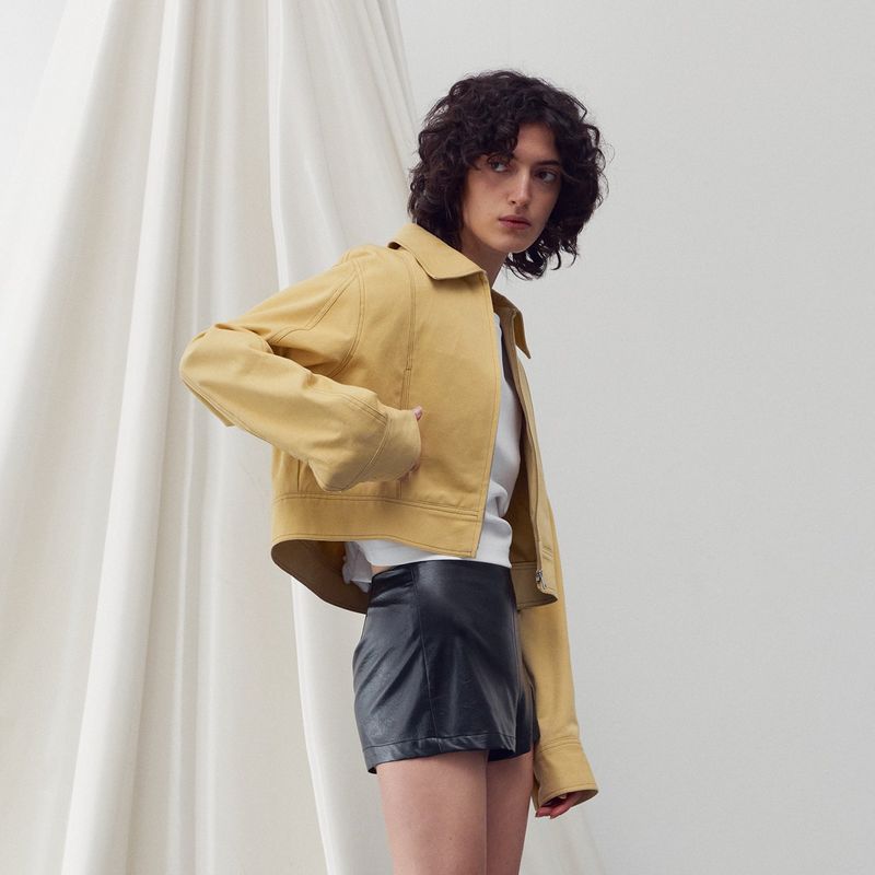 STITCH DETAILED BOMBER JACKET MUSTARD
