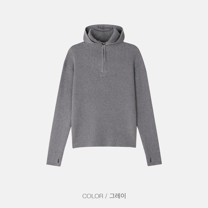 Rib Hood Half Zip-Up Knit