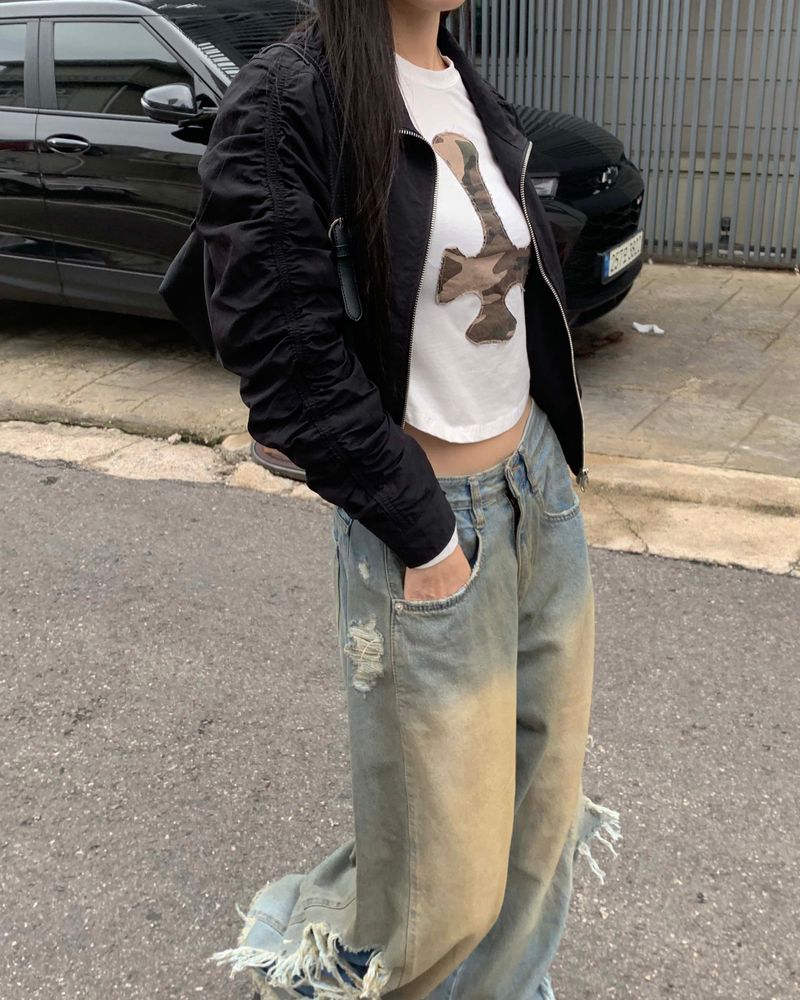 Side vintage denim pants
