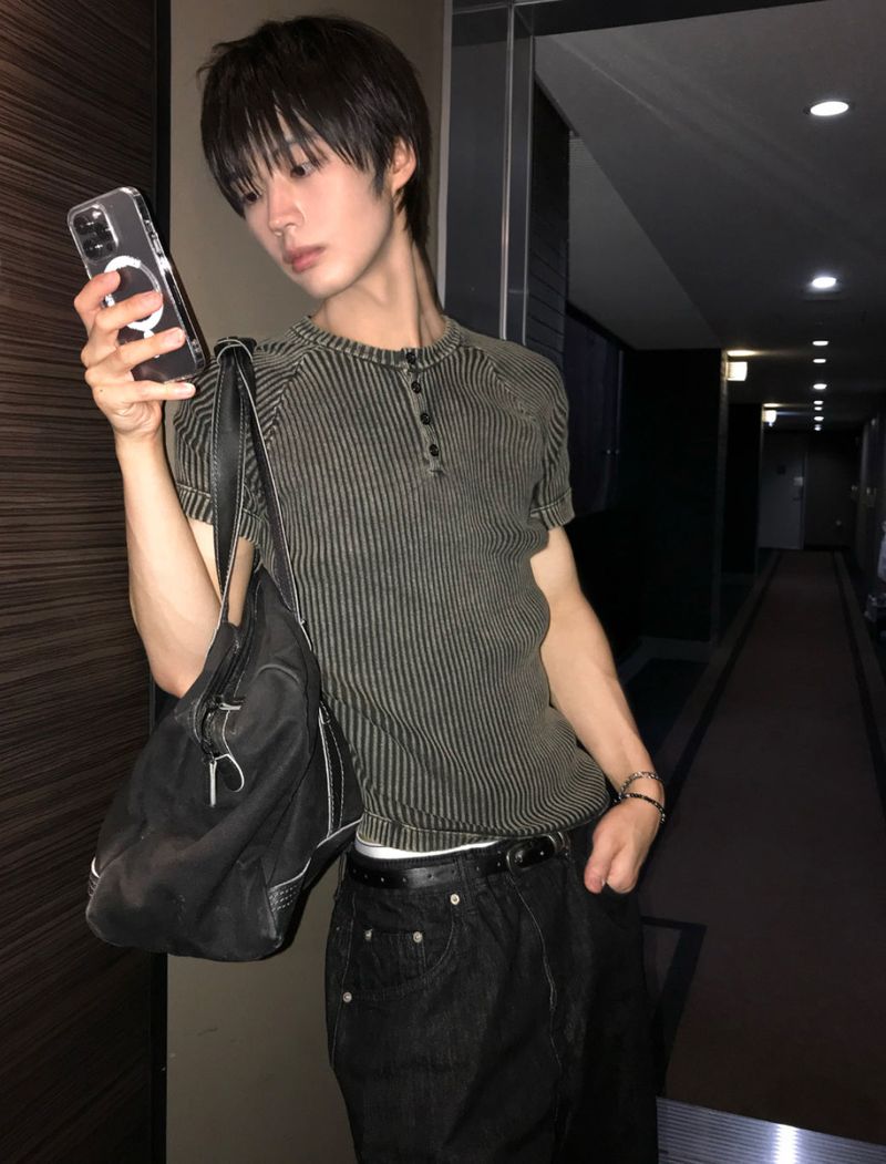 Washed Henley Knit