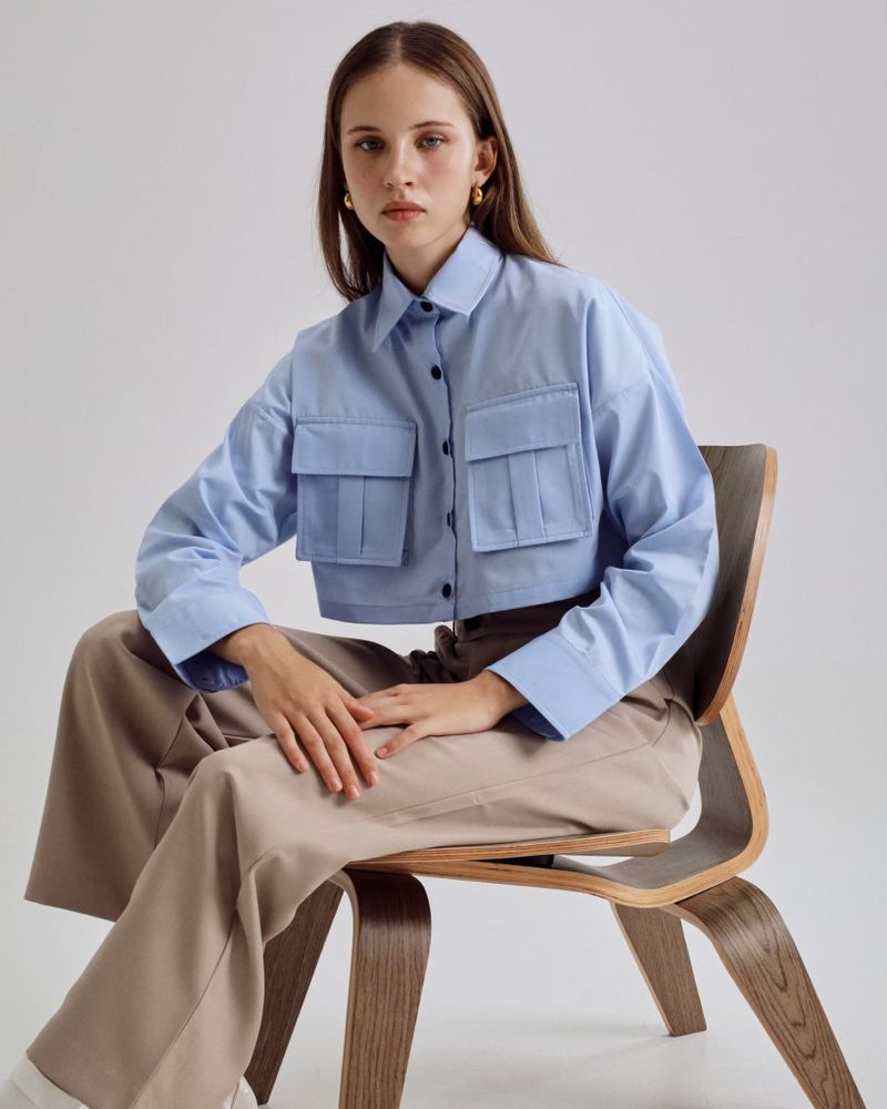 EVIE mia OVERSIZED CROPPED SHIRTS BLUE
