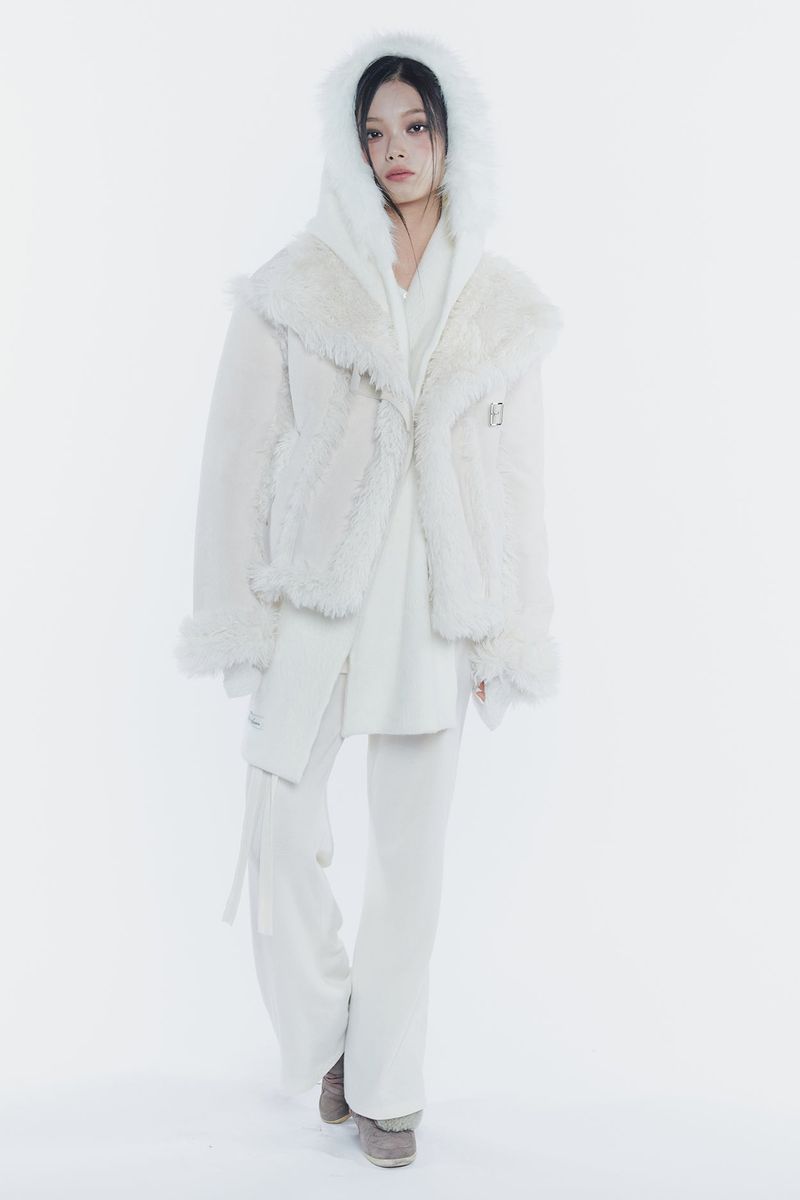LUNA BELTED SHEARLING JACKET cream