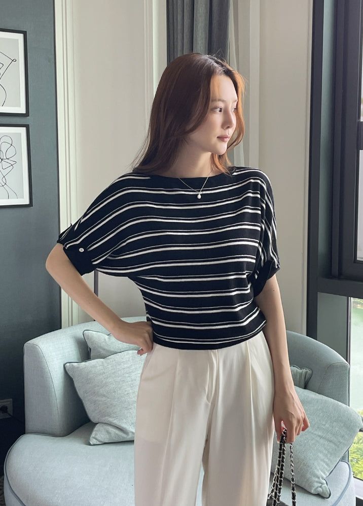 iam mari（アイアム マリ）の「Say Boat-Neck Roll-Up Stripe Knit（Tops）」