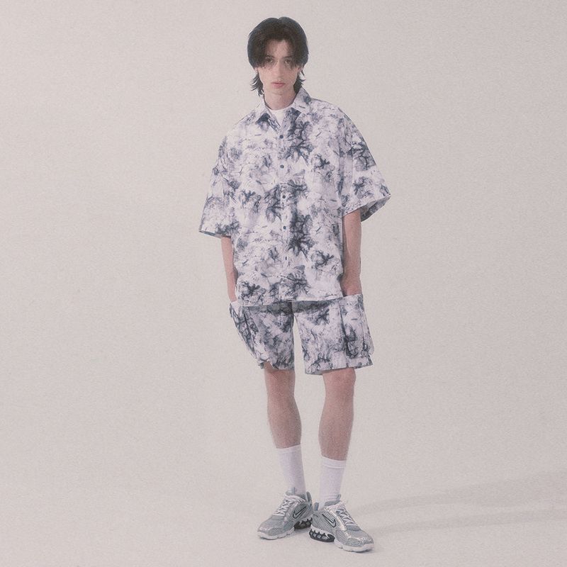 tie-dye cargo shorts_white