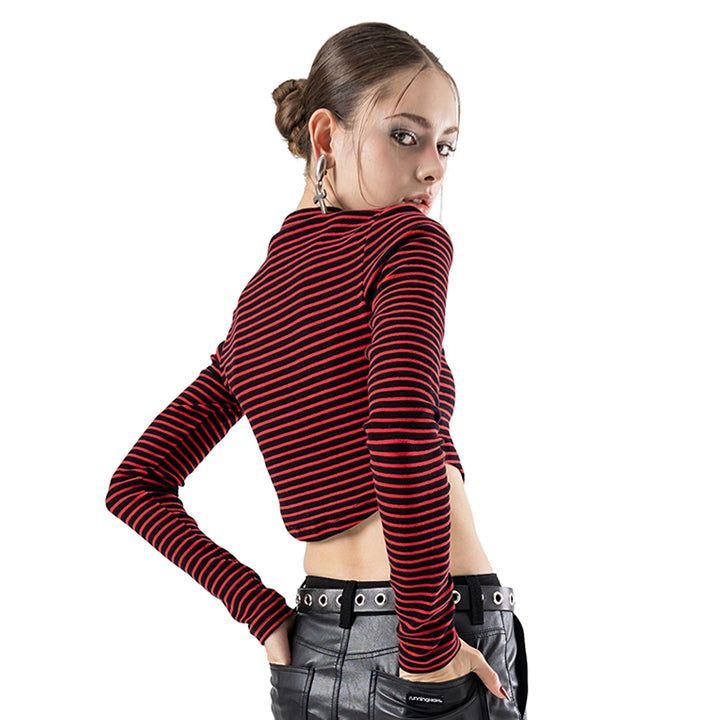 STRIPE MOCK NECK SLIM TOP