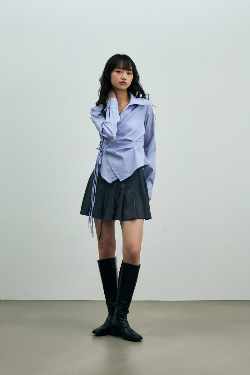 EVE STRIPE WRAP SHIRT / SKY BLUE