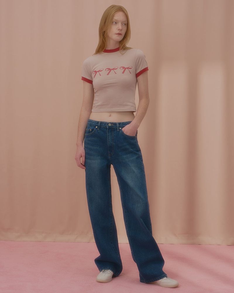 TRIPLE RIBBON RINGER TSHIRT-BEIGE