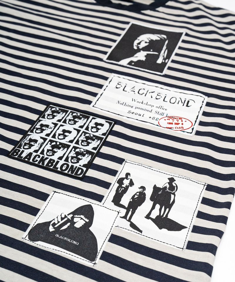 BBD Anxiety Multi Patch Stripe Long T-Shirt (Navy&Sand)