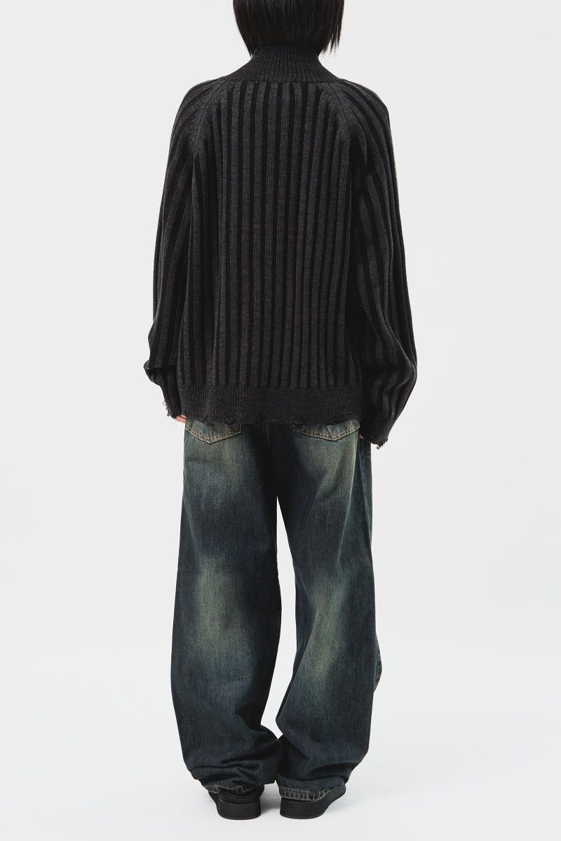 Sep Contrast Knitted Zip Up (3color)