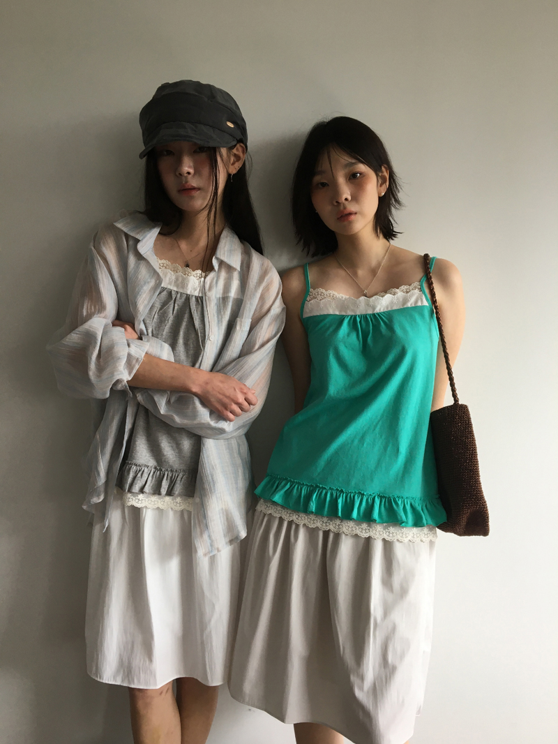 Marine button midi skirt (3color)