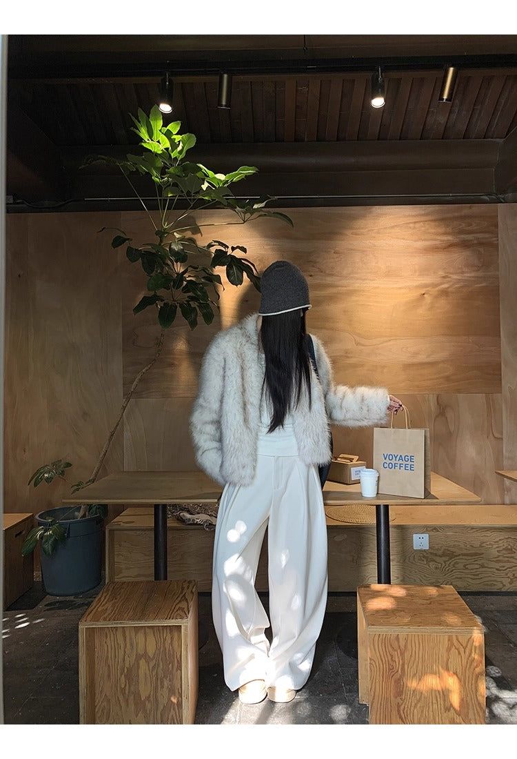 Snow Fox No Collar Fur Jacket