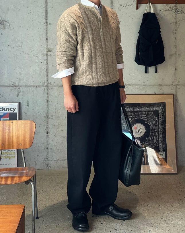 Levon Heavy Cable Henley Neck Knit