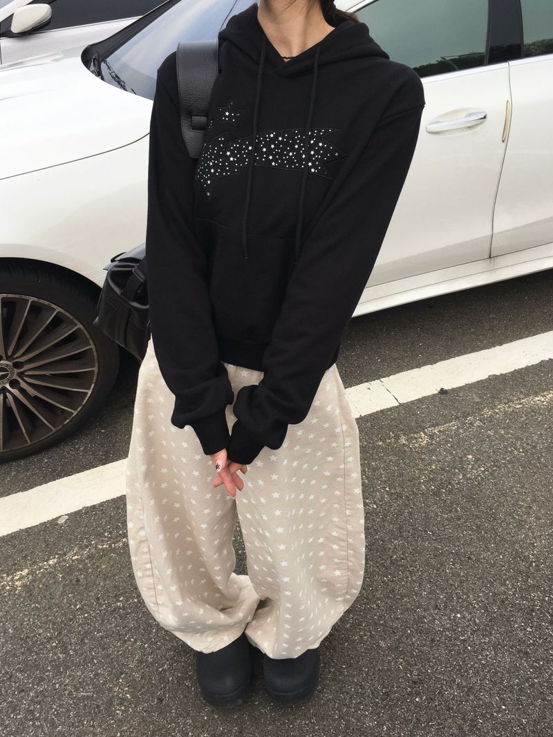 Starry Night Patch Crop Hoodie (3c)