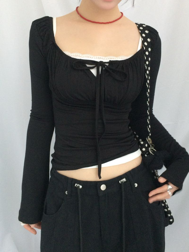 Slim Fit Ribbon Shirring Top