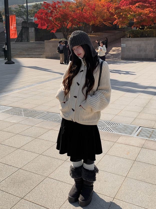 Rucker High Neck Duffle Button Knit Cardigan