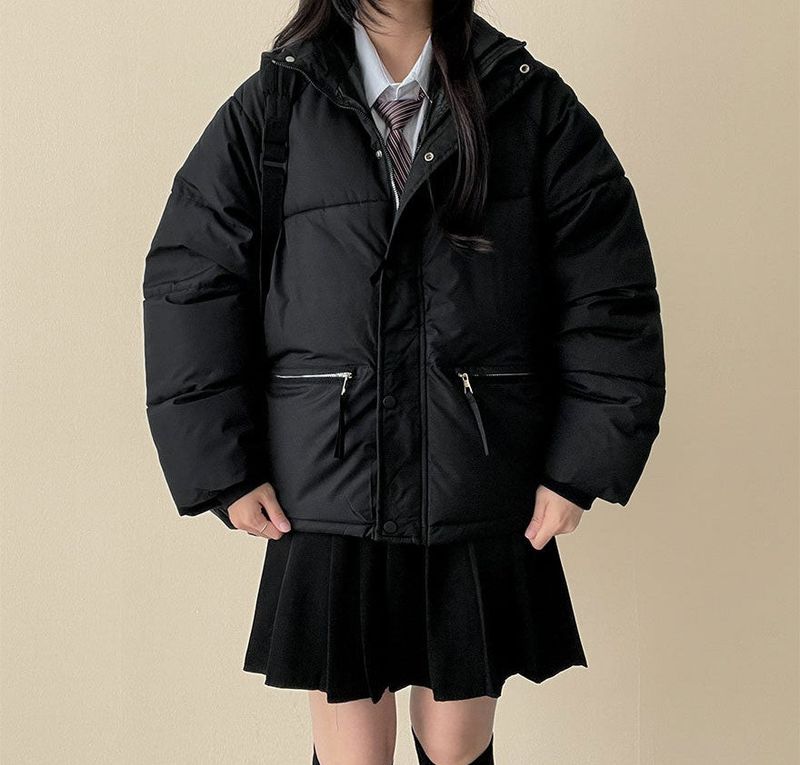  Ringf pocket zipper high neck padded jumper