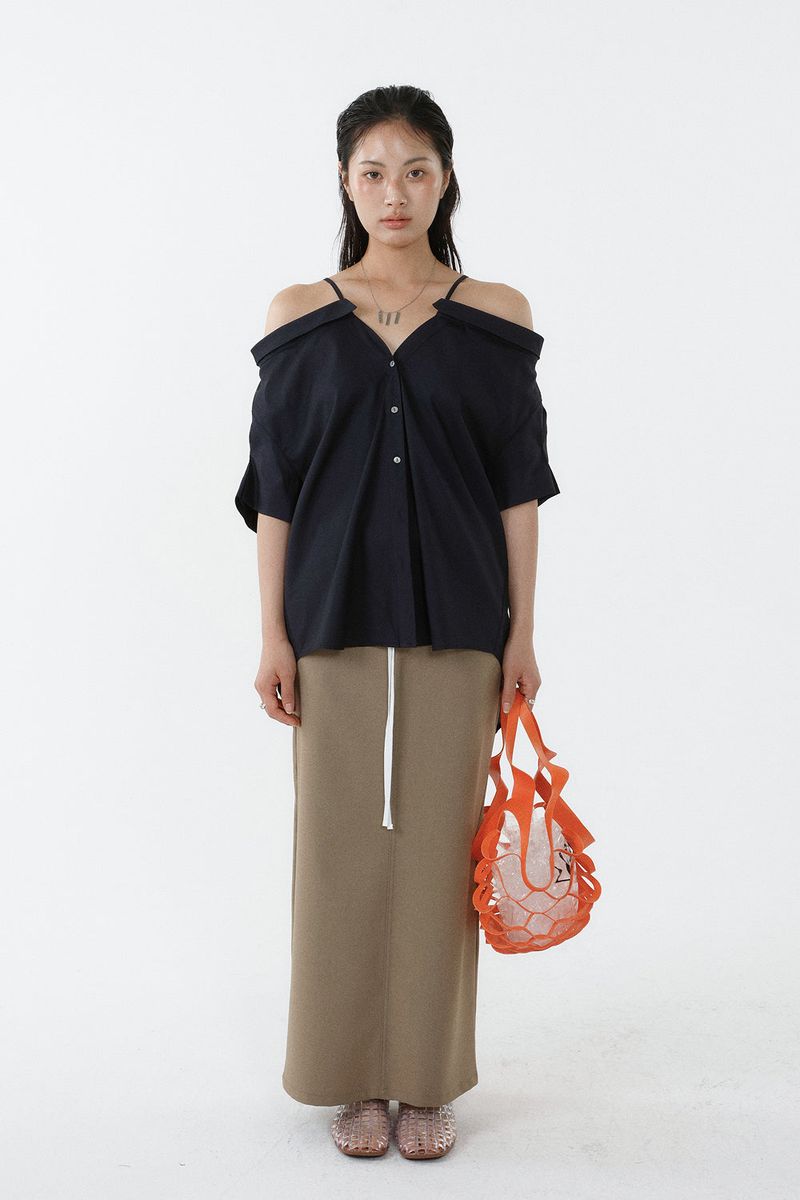 Drawstring Maxi Skirt_Beige