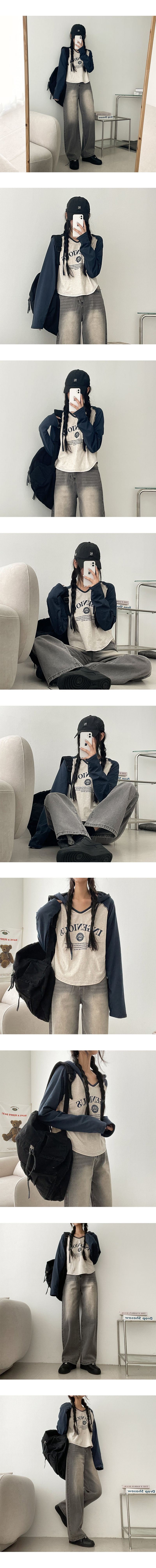 ローンウォッシングサイドバンディングデニムワイドパンツ