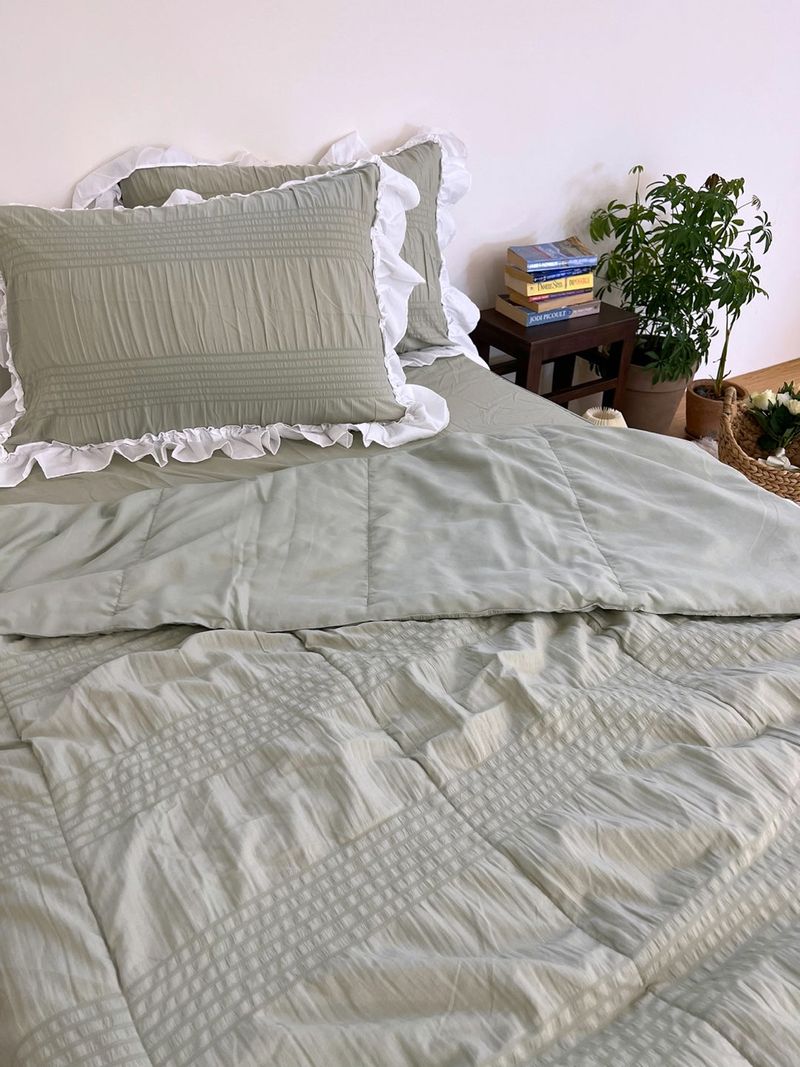 Shirring ruffle light comforter set - Milky Green - SS