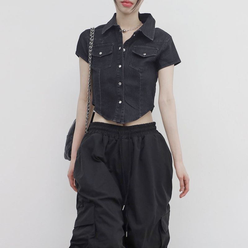 Pias denim cropped shirt