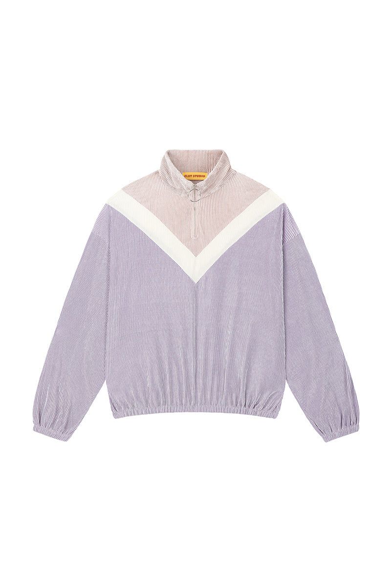 pleats velvet zip-up top
