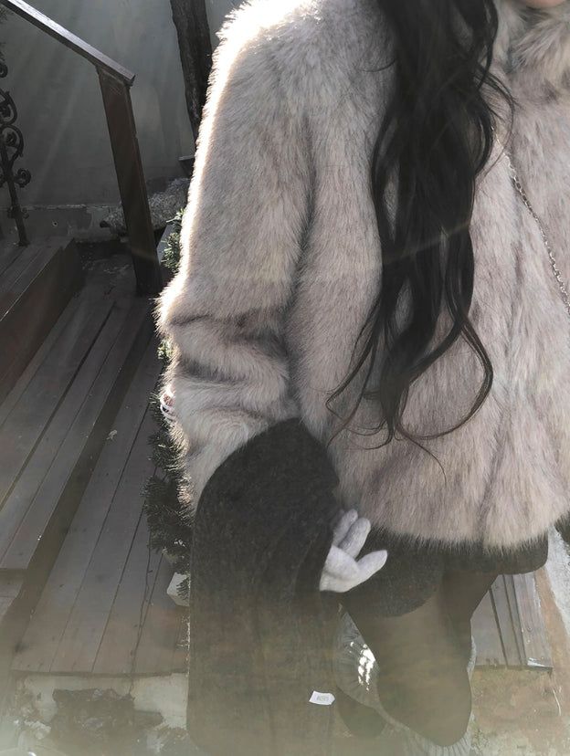 [Lining Quilting] Celan Hairy Fur Collar Jacket