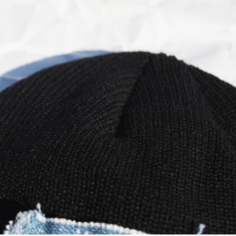 denim patchwork watch cap (black)
