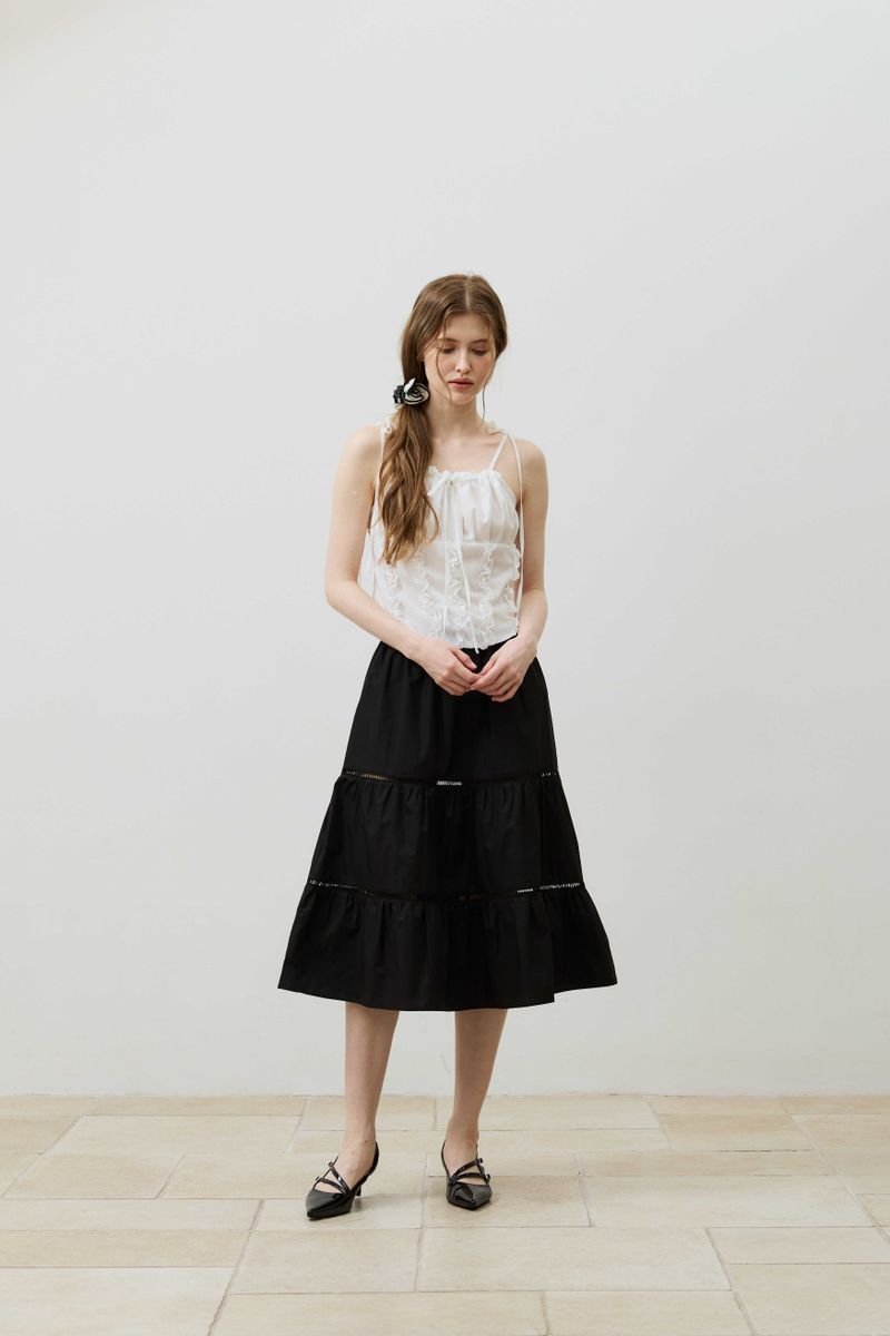 MUSE TIERED MIDI SKIRT / BLACK