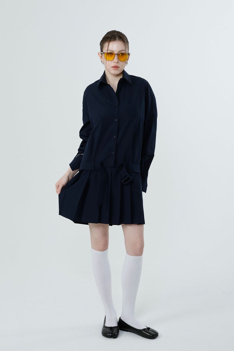 NEW LOW PLEATS DRESS_NAVY