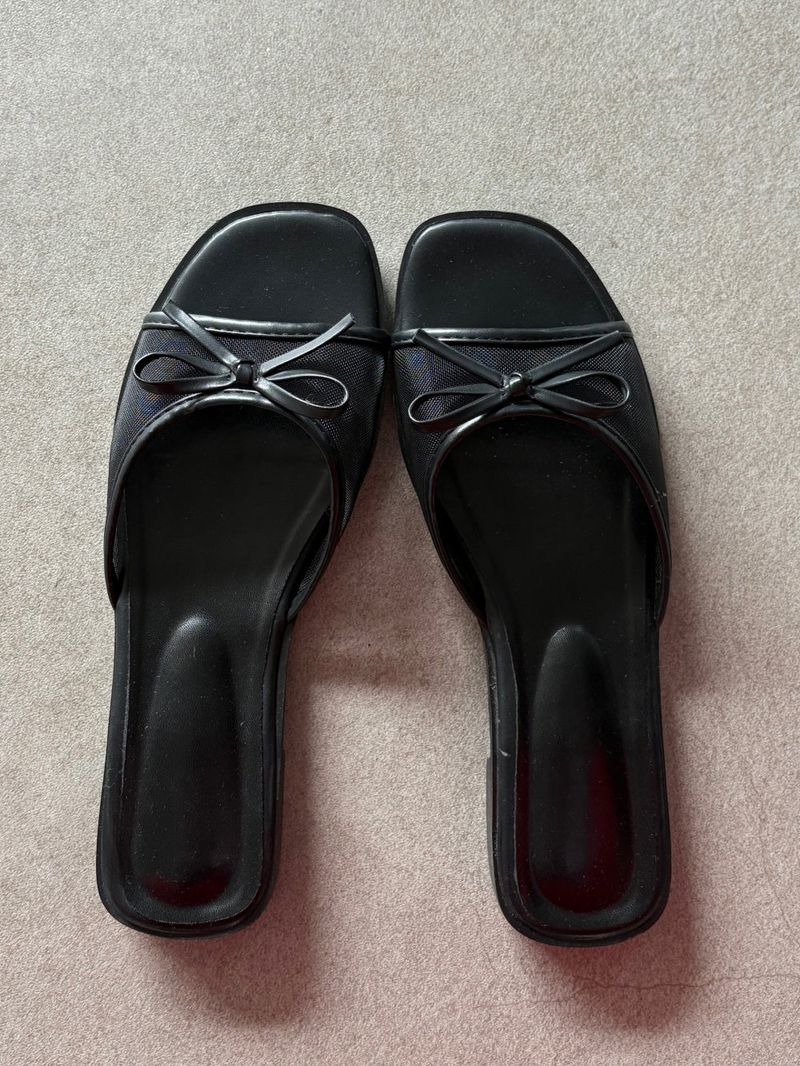 Mesh Ribbon Slipper Sandals (1color)