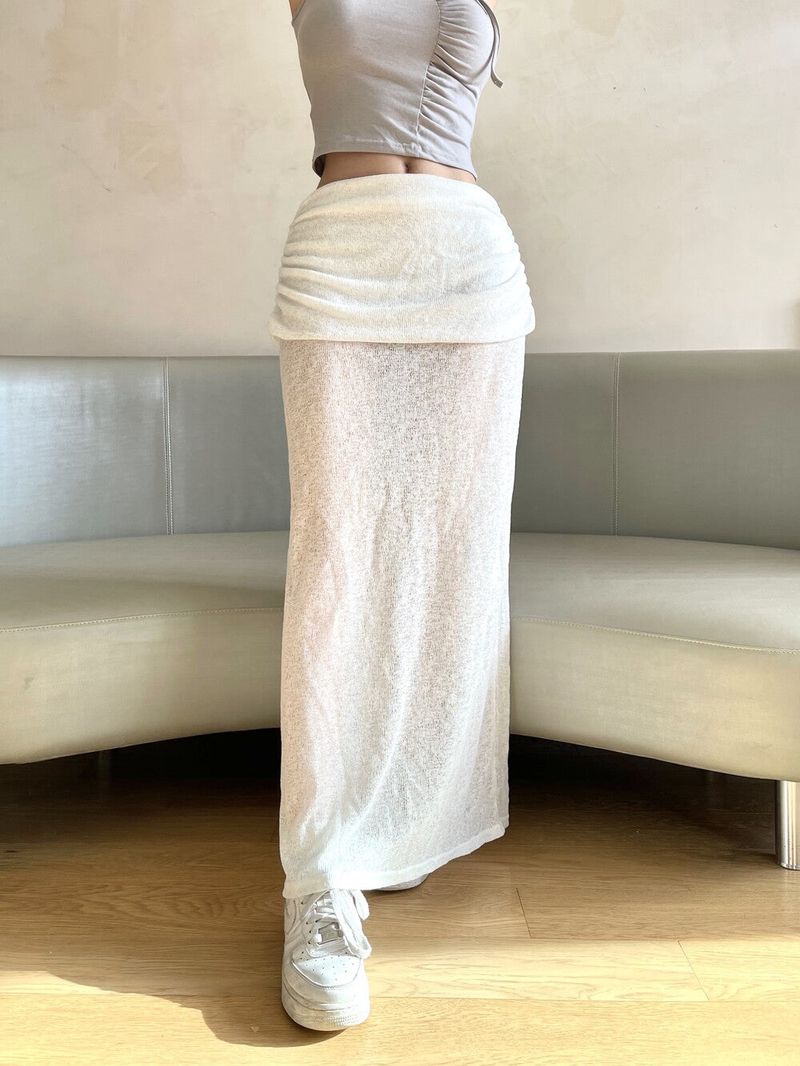 1380. Knit see-through flap long sk (2color)