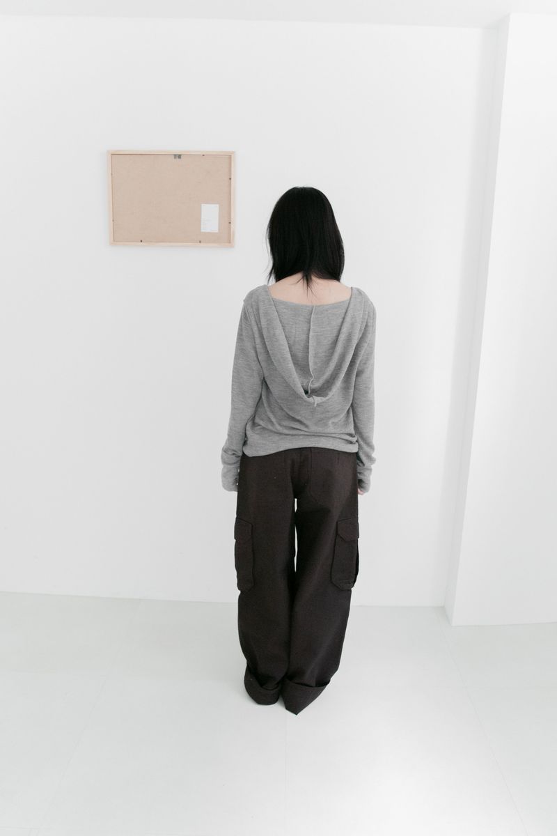 cutting shoulder unbal hood top(3colors)