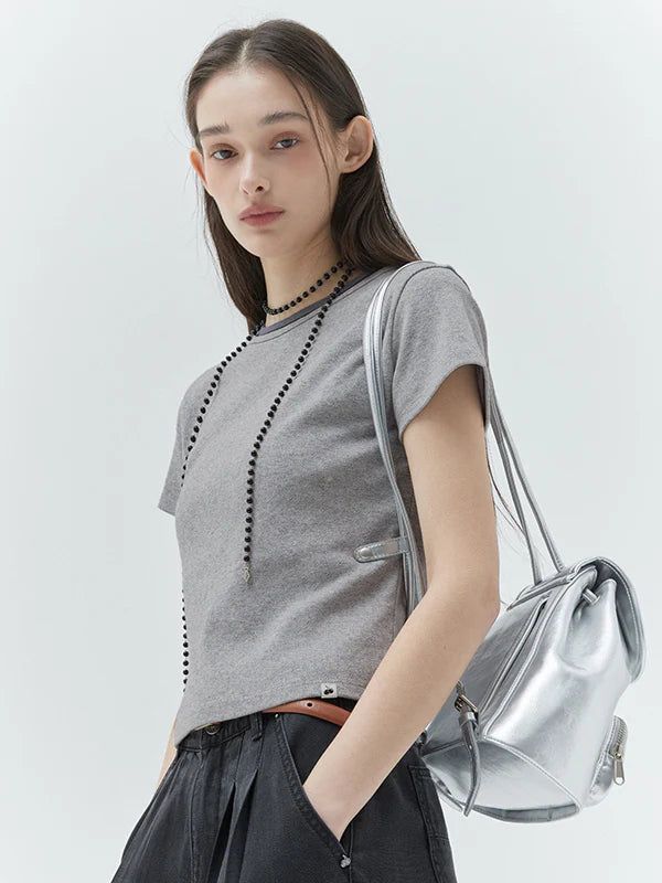 KIRSH（キルシー）の「KIRSH PLAIN CHERRY SEMI CROP T-SHIRT - GRAY  （Tops）」