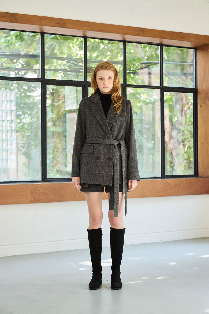 CLASSY HERRINGBONE WOOL JACKET / CHARCOAL