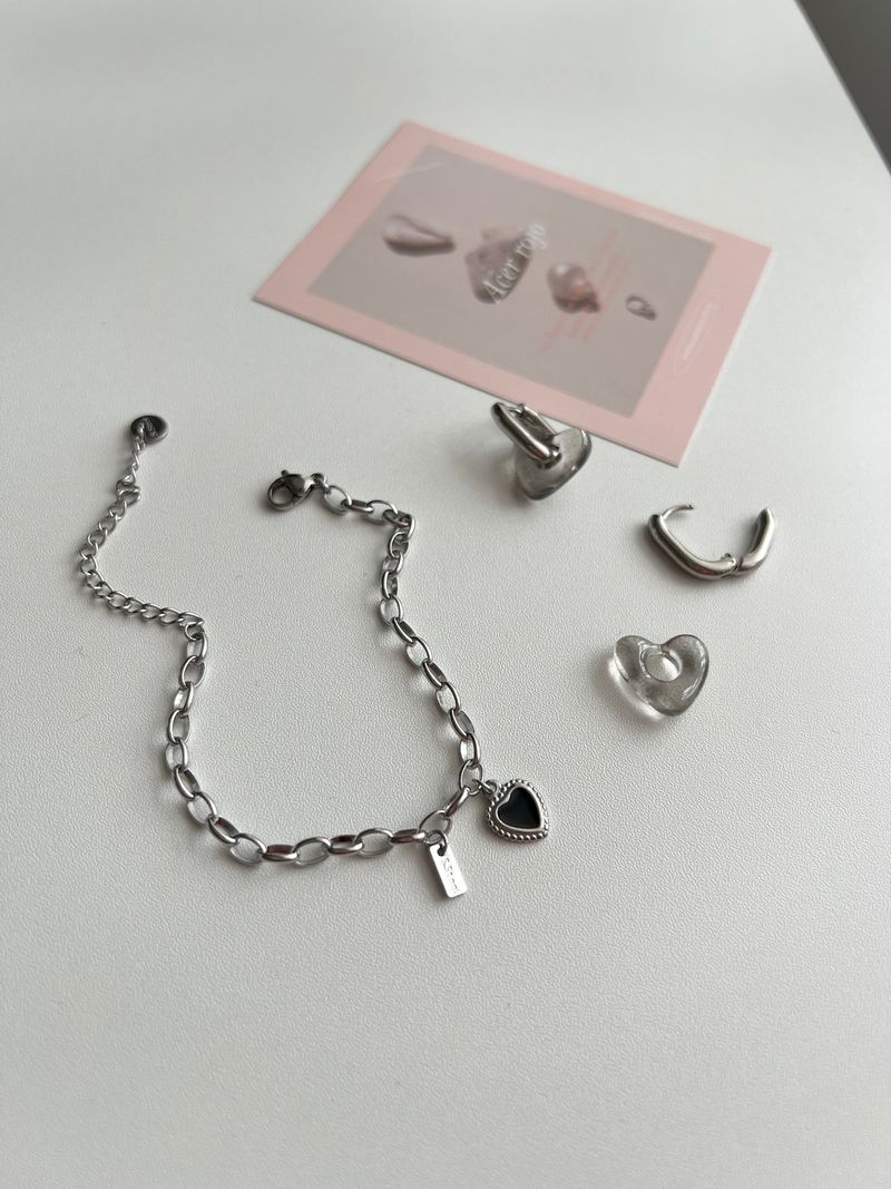 pib hip chic black heart surgical chain bold layered bracelet