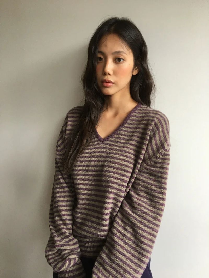 Cebu striped V-neck knit (2color)