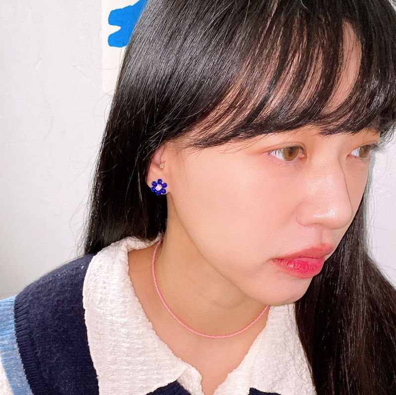 [MADE]Pink Blue Flower Beads Earing