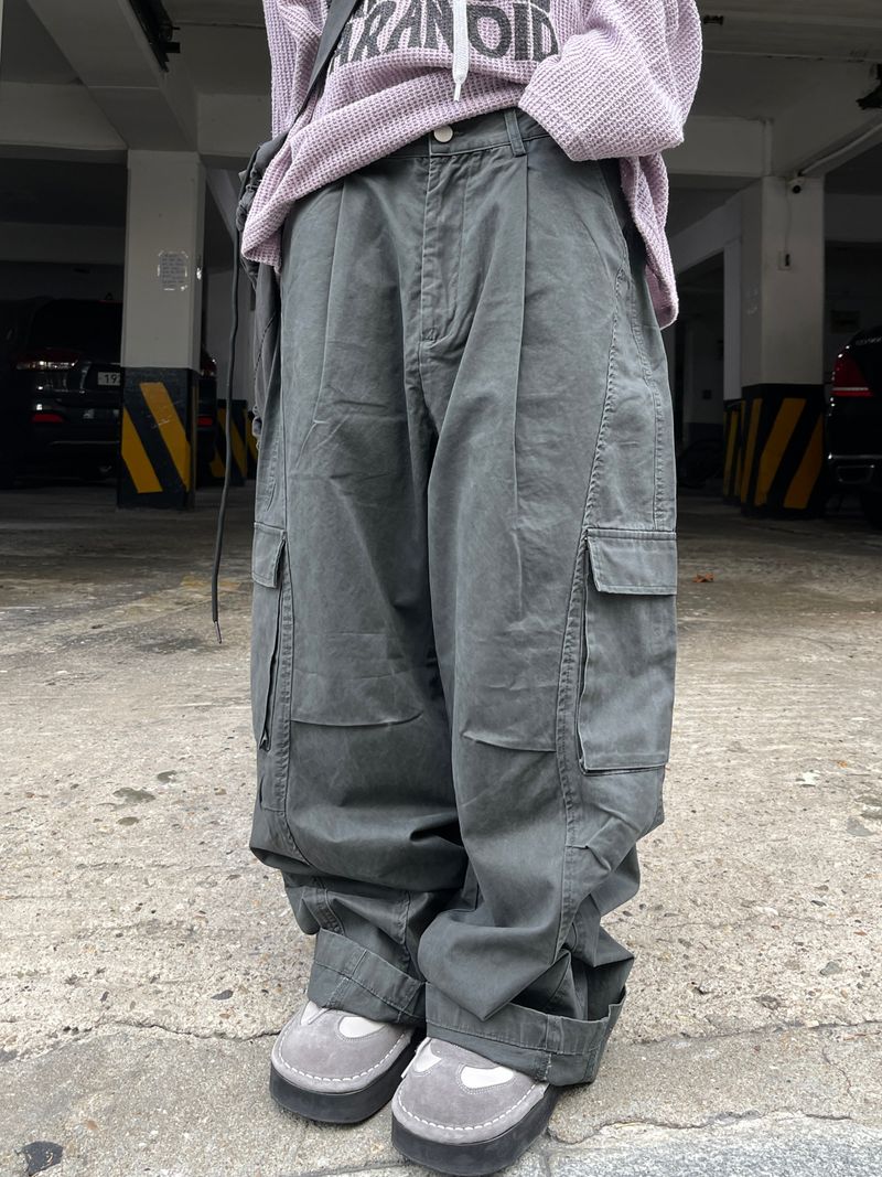 Ehren Charcoal Pintuck Wide Cargo Pants