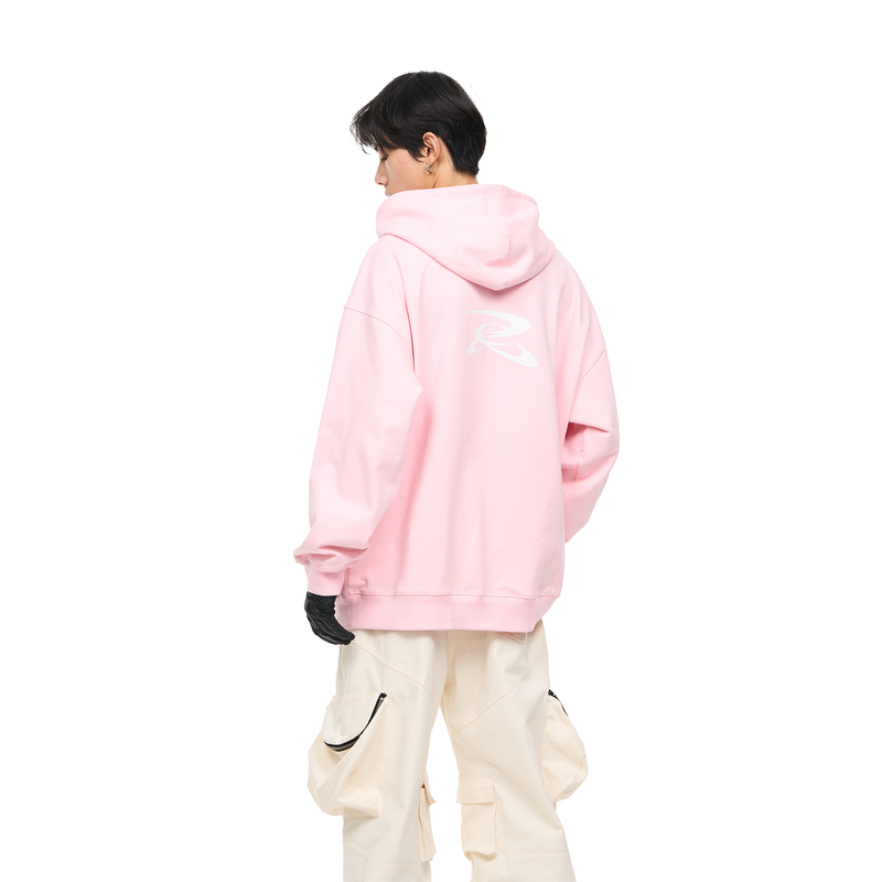 RELABEL Pink Error Theme Print, Basic Version With R Logo Print on the Back, Long-Sleeved Hooded Sweatshirt