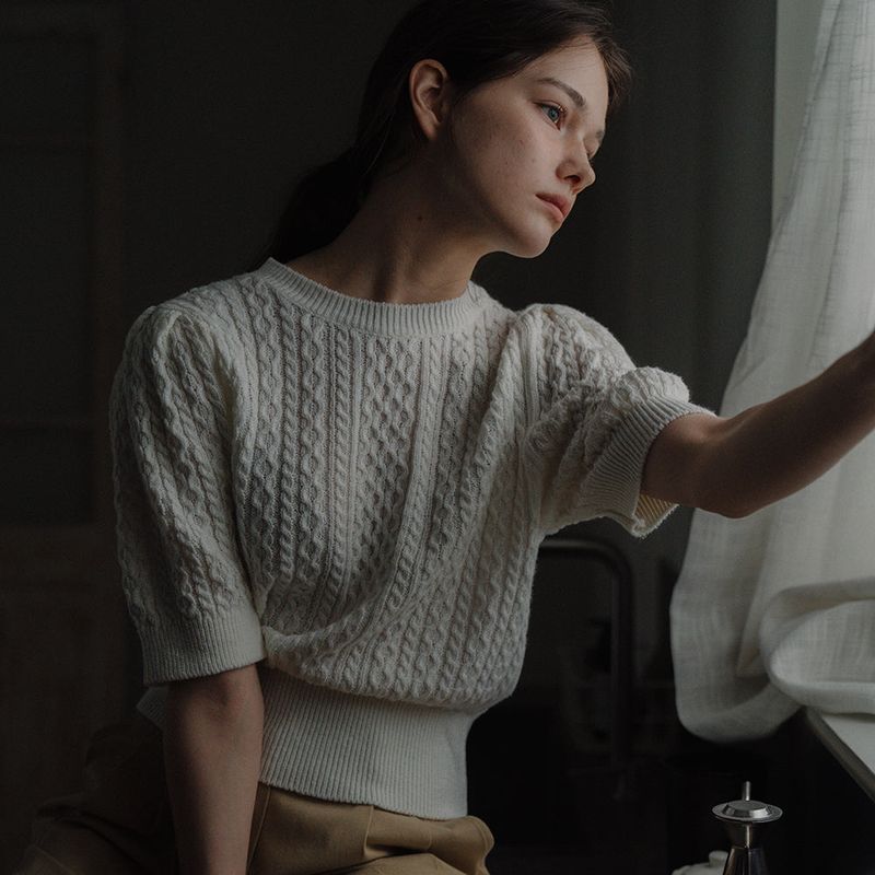 Cable Puff Sleeve Knit - Ivory