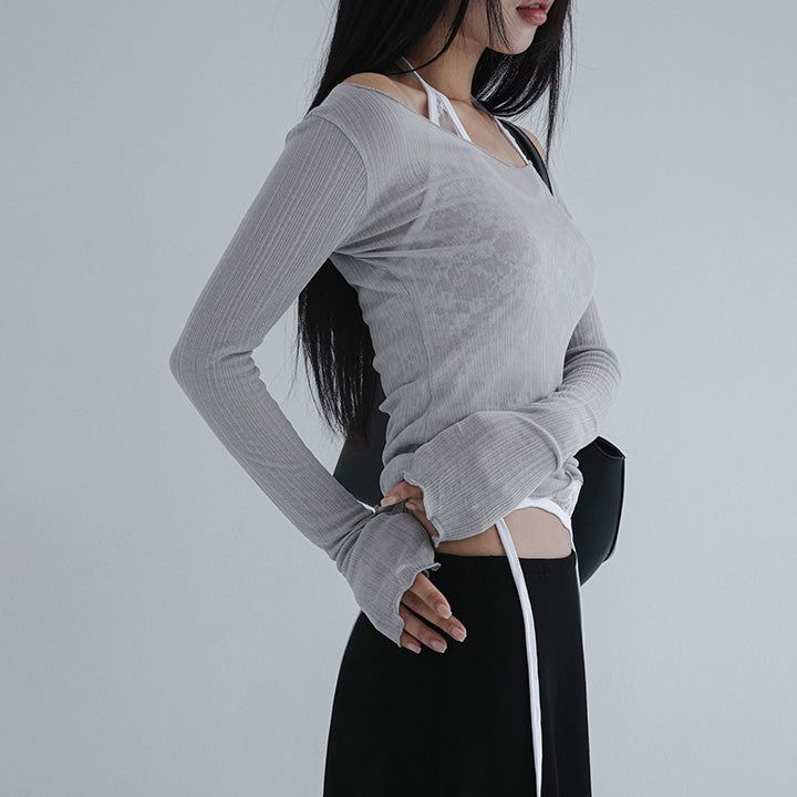 [Kient] V-Neck Wave Slim Ribbed T-Shirt - 4 Colors