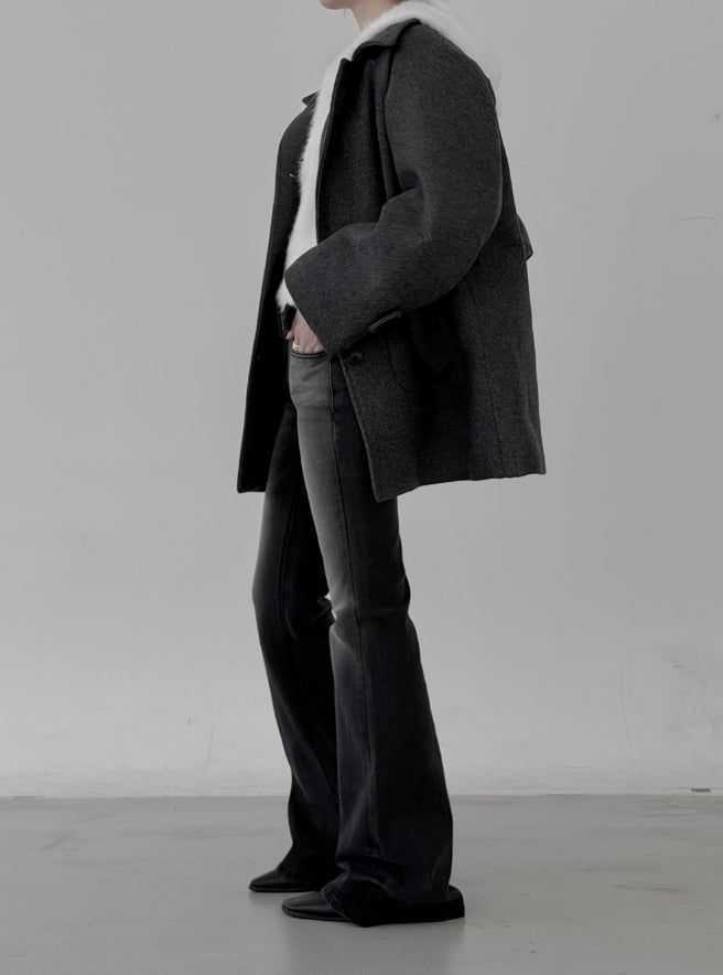 Belted washed bootcut black denim