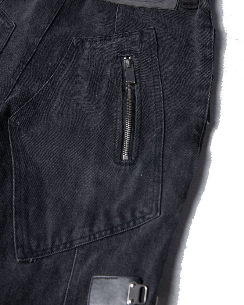 MULTI BUCKLE WASHED GREY DENIM PANTS