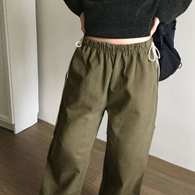 Sunt side ribbon string cotton banding long wide pants