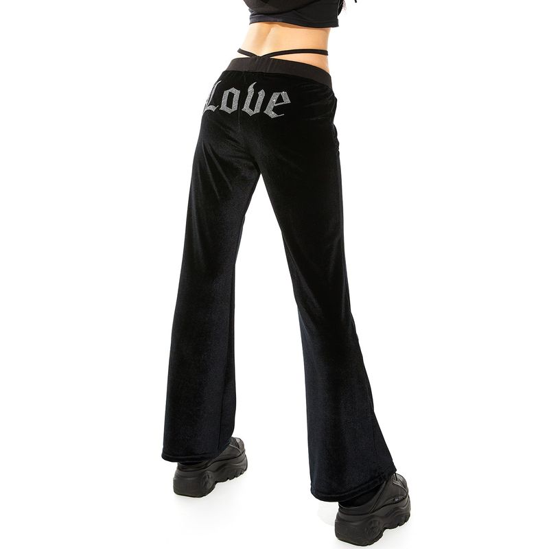 0 3 LOVE Velvet string pants - BLACK