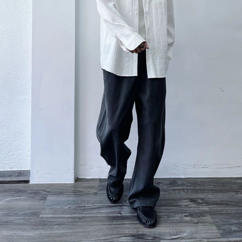 Curved Drawstring Linen Trousers