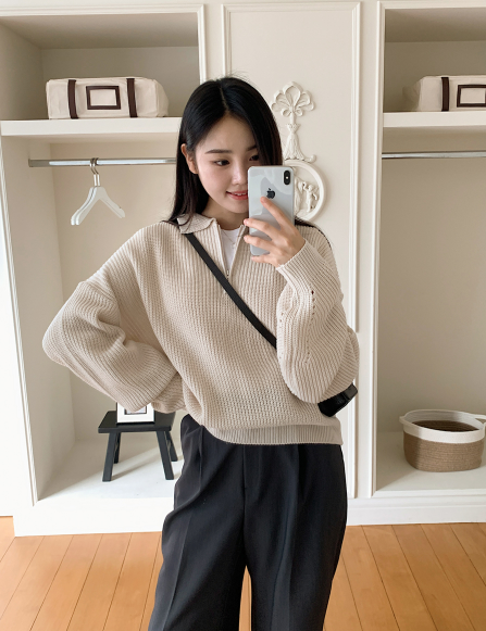 SHOPPERLAND(ショッパーランド)の「襟付きニットハーフジップアップ (5color)(Tops)」